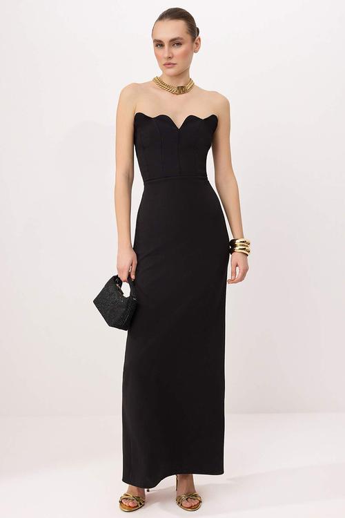 Strapless Straight-Cut Maxi Evening Dress - Black