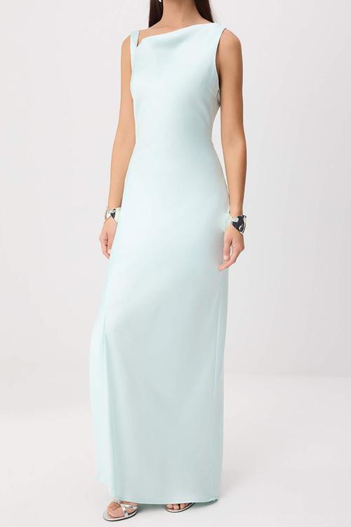 Button Detail Satin Maxi Evening Dress - Mint