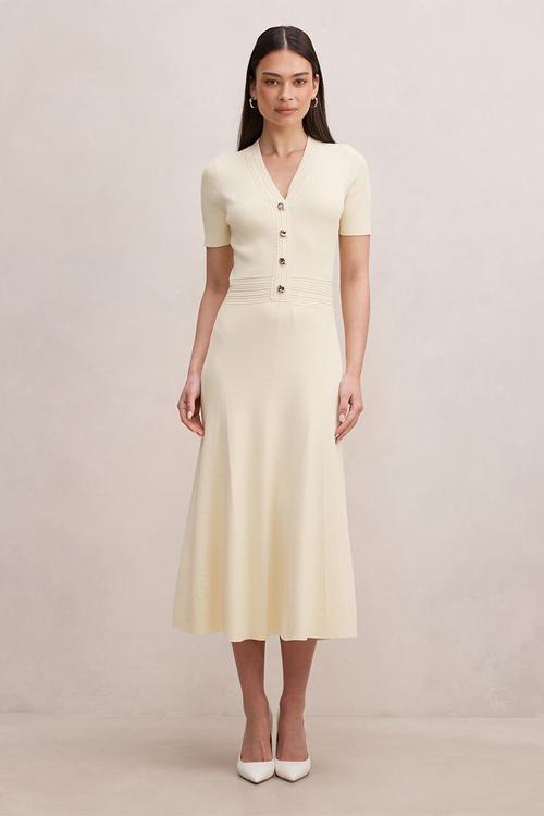 Niki v-neck stitch knit dress in lemon yellow