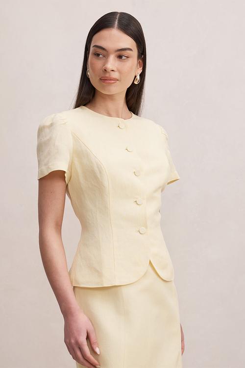 Cartia button down top in butter yellow set