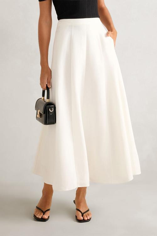 Georgina linen blend midi skirt in porcelain