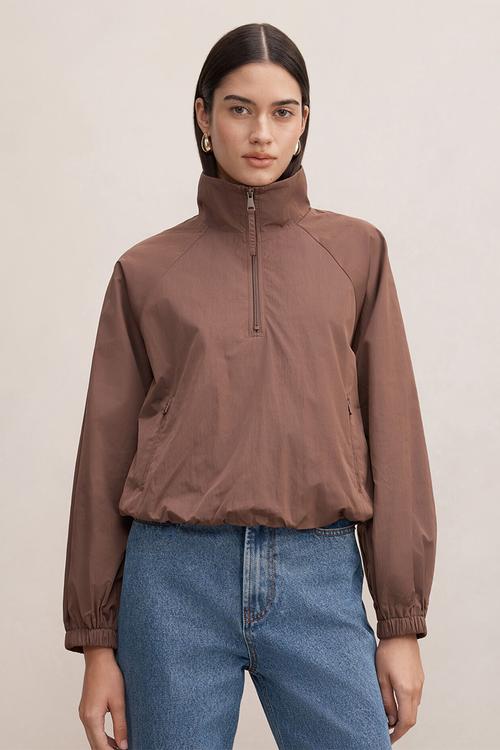 Kim quarter zip windbreaker jacket in chocolate truffle
