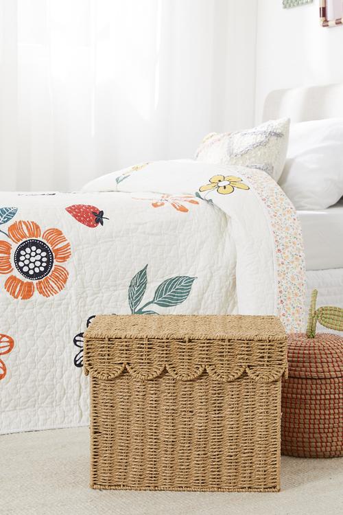 Woven scalloped lid storage box - neutral