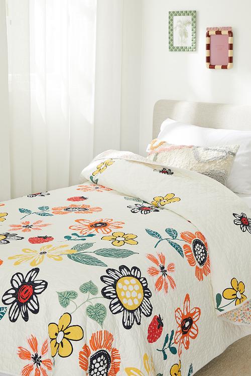 Wildflower multi quilted coverlet - ivory