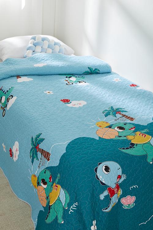 Graphic print quilted coverlet - blue/multi
