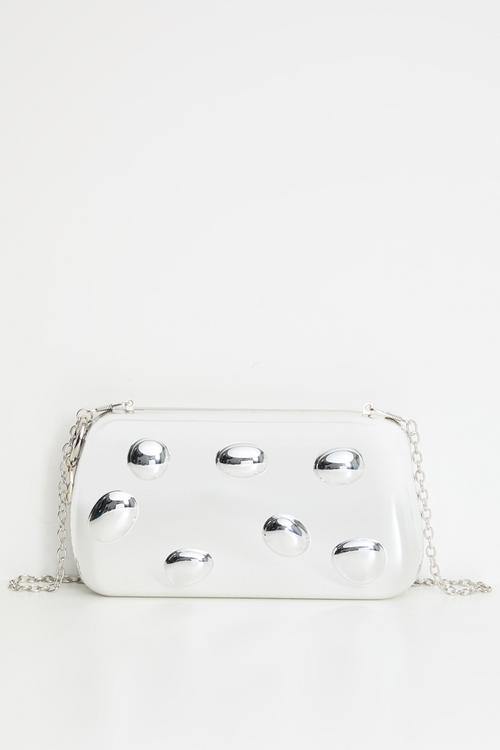 Shea Sculpted Chrome Hard Clutch-Silver