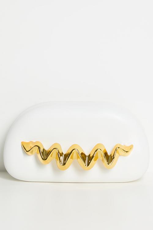 Zion Hard Shell Clutch With Gold Wave-White