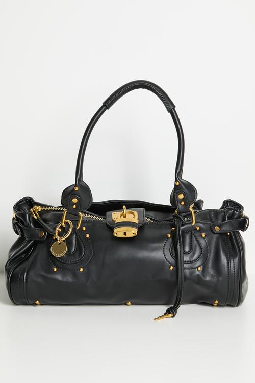 Zivah Padlock Shoulder Bag With Gold Hardware-Black