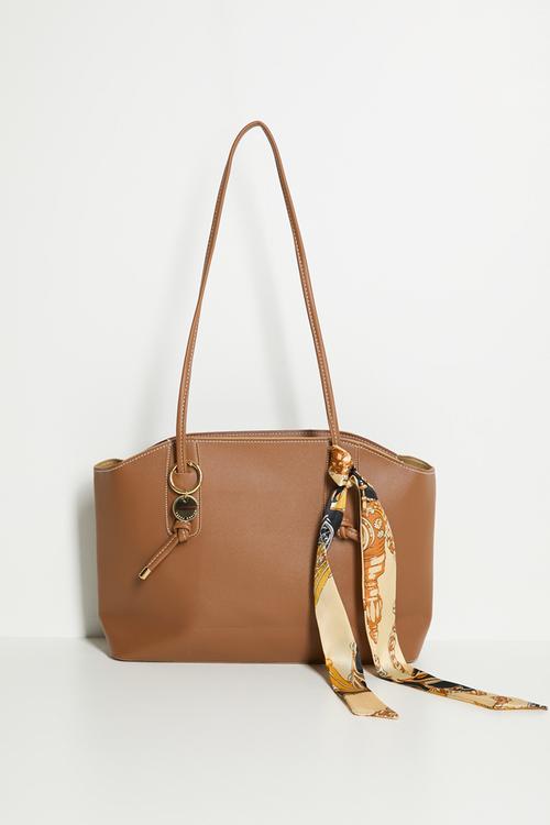 Taya Tote With Tie Straps - Brown