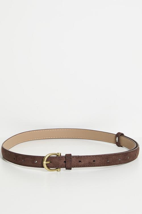 Laine Oval Gold Buckle Belt With Double Belt Keeper - Brown