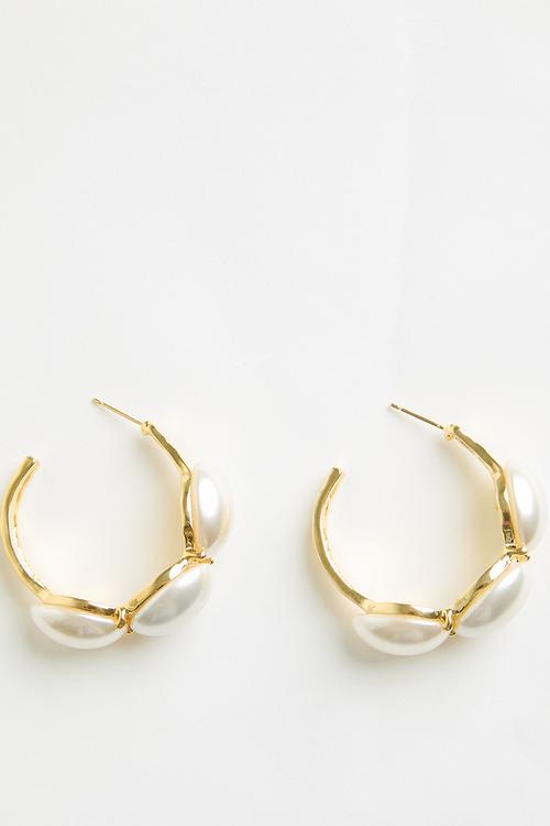 Paris Pearl Studded Hoop Earrings - Gold