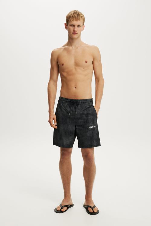 Baggy Swim Short - Black Check Seersucker