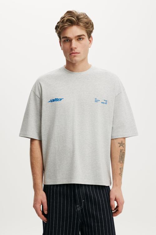 Cropped Fit Graphic T-Shirt-Grey Marle / Alter