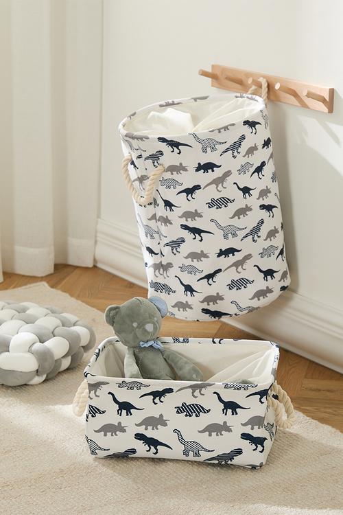 Printed 2 pack laundry bin & basket - white/dino aop