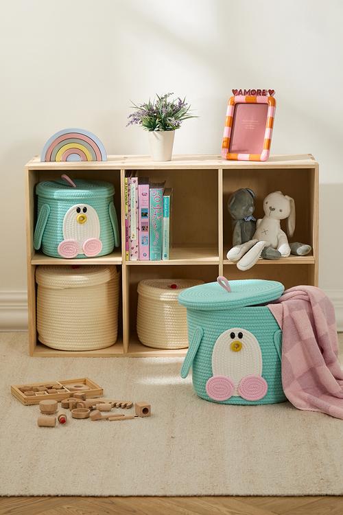 Woven novelty laundry bin M - turquoise