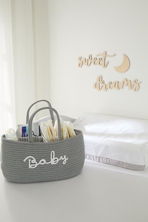 Woven diaper organizer caddy - grey