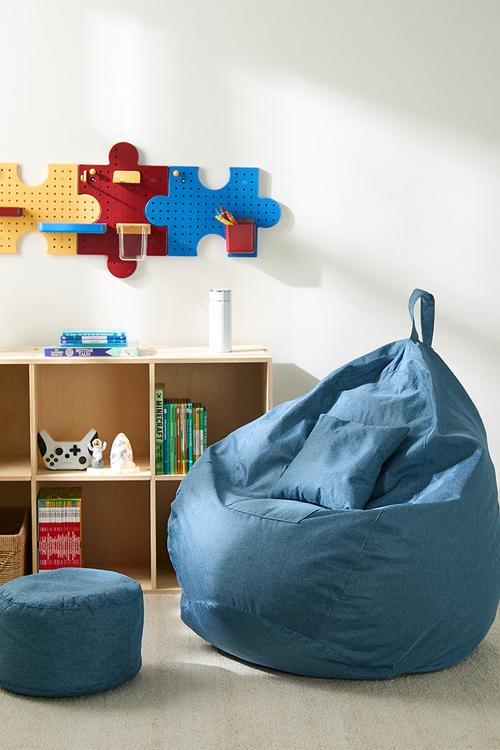 Bean bag with ottoman - blue