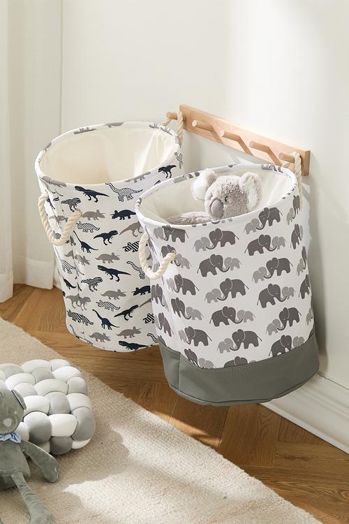 Printed fabric laundry bin - white & grey
