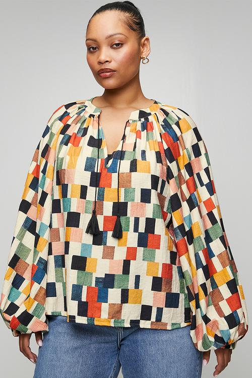 Plus Tunic Top With Tassel Ties - Multicolour