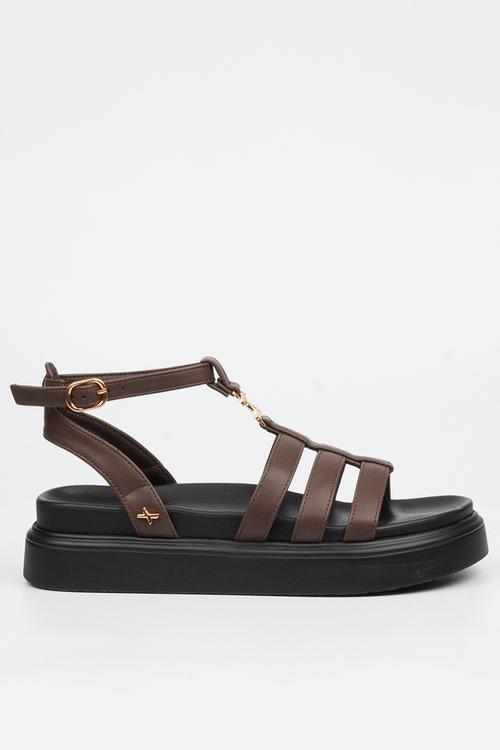 Absolut 15 gold trim chunky sandal - chocolate