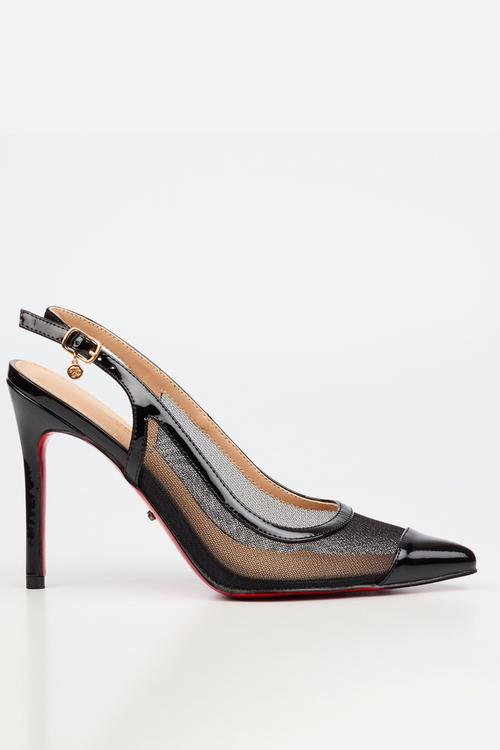 Lola 82 mesh gold chain slingback heel - black
