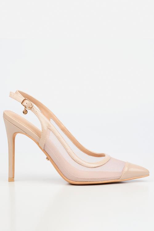 Lola 82 mesh gold chain slingback heel - natural