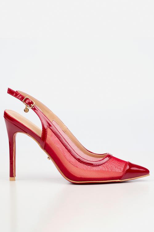 Lola 82 mesh gold chain slingback heel - red