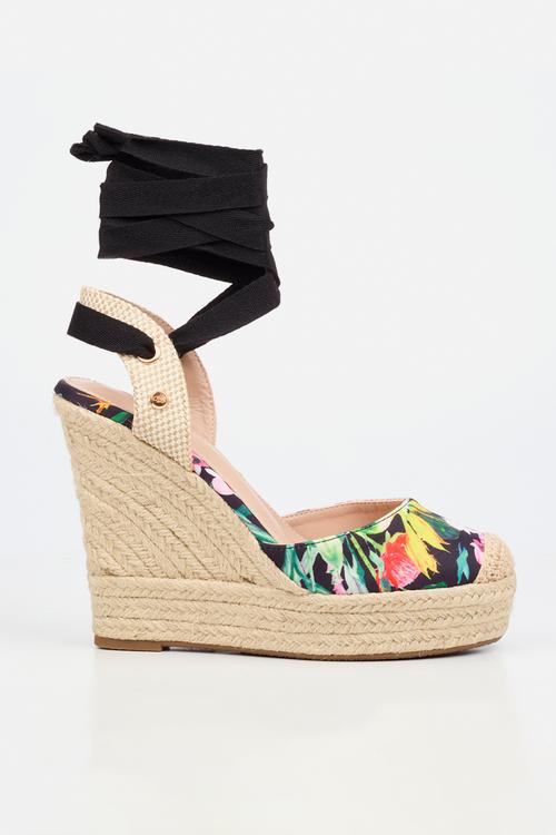 Moniker 10 floral platform wedge - black