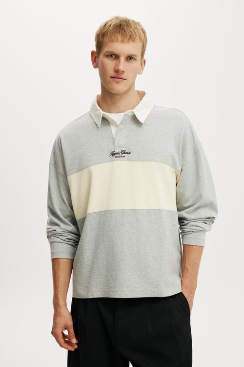 Box Fit Long Sleeve Polo - Grey Marle Panel