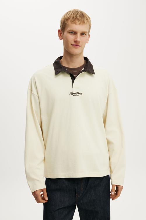 Box Fit Long Sleeve Polo - Cream