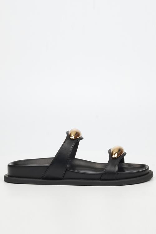 Polpetta 11 double strap gold trim sandal - black