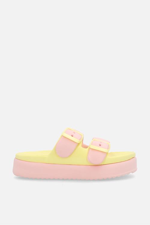 Colour block platform slides - pink/multi