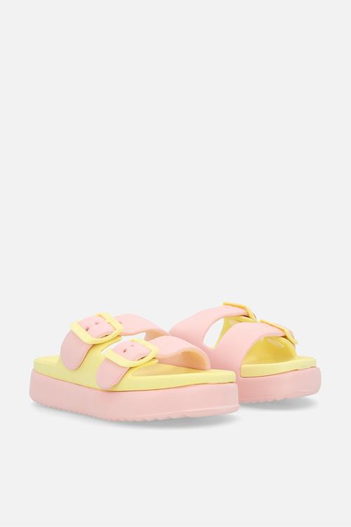 Colour block platform slides - pink/multi