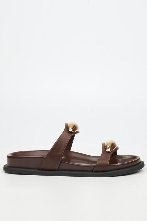 Polpetta 11 double strap gold trim sandal - chocolate