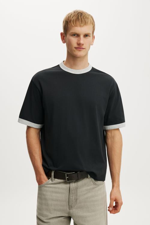 Cropped Fit T-shirt - Washed Black/Grey Marle Ringer