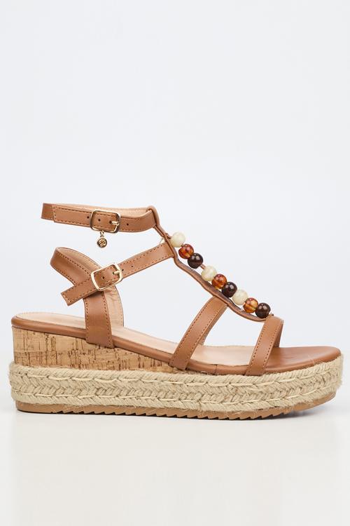 Steffi 11 beaded multi-strap wedge - tan