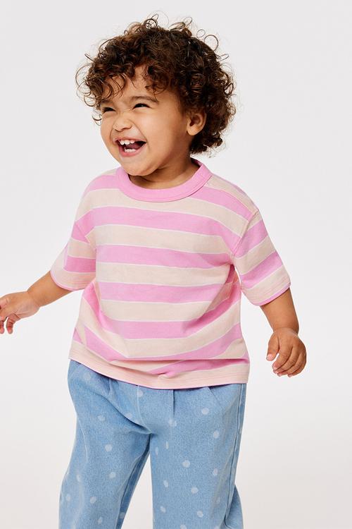 Baby Essential Short Sleeve Graphic Tee - Apricot Mist/Strawberry Milk Stripe