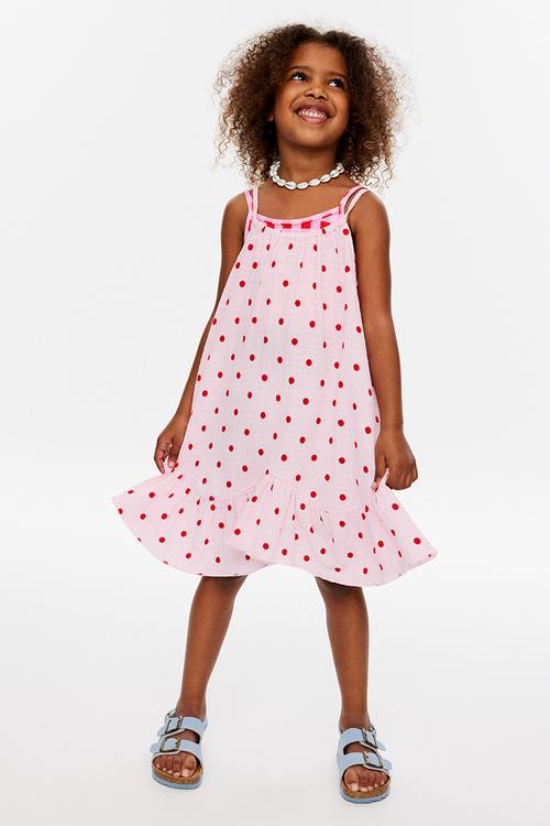 Hazel Scalloped Sleeveless Dress - Ballet Pink/Varsity Red Polkadot
