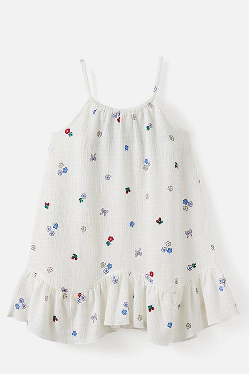 Hazel Scalloped Sleeveless Dress - Vanilla/Multi Ditsy Floral