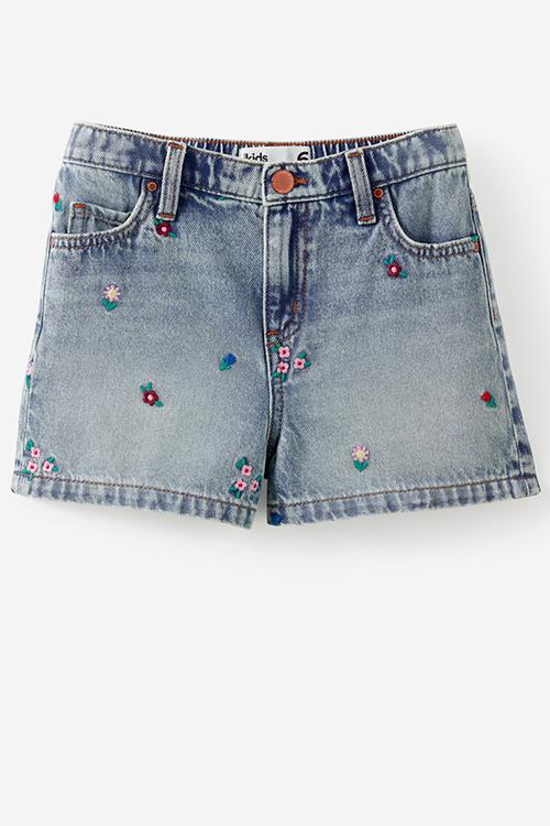 Relaxed Denim Short - Airlie Light Blue/Floral Embroidery