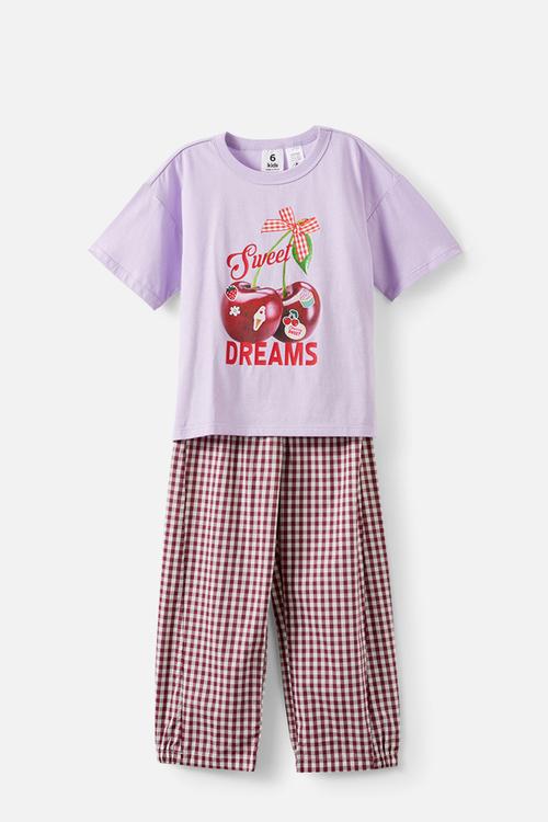 Sleep Tee & Poplin Pant Pj Set - Vintage Lilac/Berry Jam Gingham