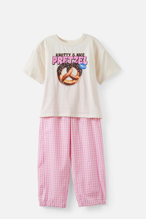 Sleep Tee & Poplin Pant Pj Set - Dark Vanilla/Strawberry Milk Gingham