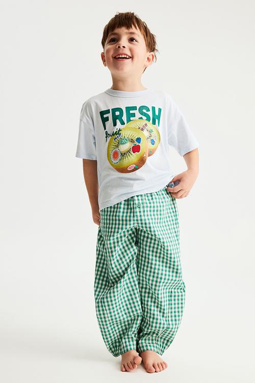 Sleep Tee & Poplin Pant Pj Set - Blue Whisper/English Ivy Gingham