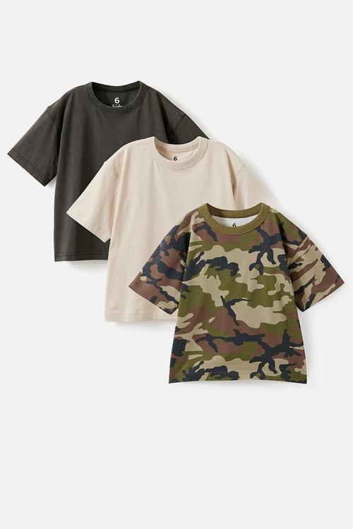 3 Pack Short Sleeve Essential Tee - Camo/ Phantom/ Rainy Day