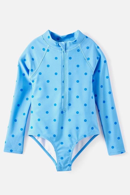 Long Sleeve One Piece Swimsuit - Blue Bonnet/Harbour Blue Polkadot