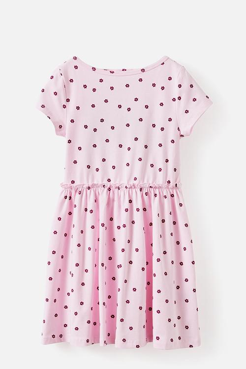 Boat Neck Frill Short Sleeve Dress - Ballet Pink/Floral
