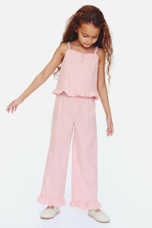 2-piece frill-trimmed seersucker set - light pink
