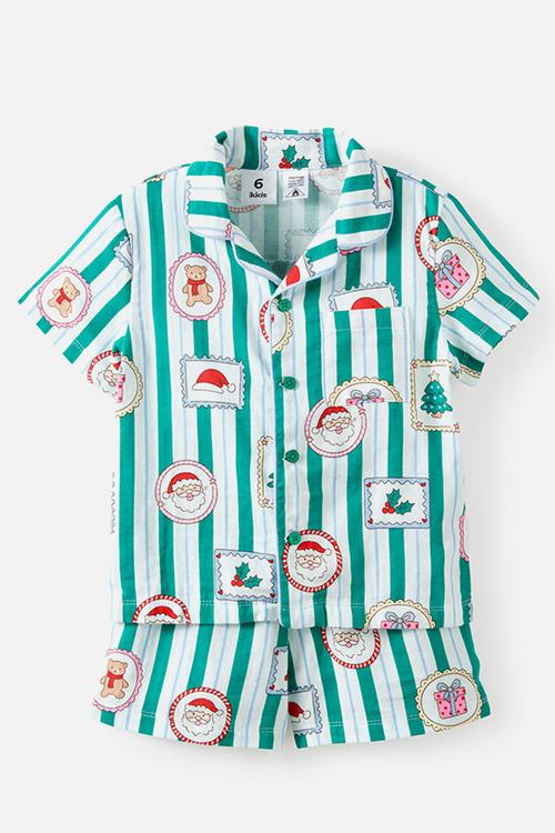 Kids Woven Family Xmas Pj Set - English Ivy/Santa Stamp