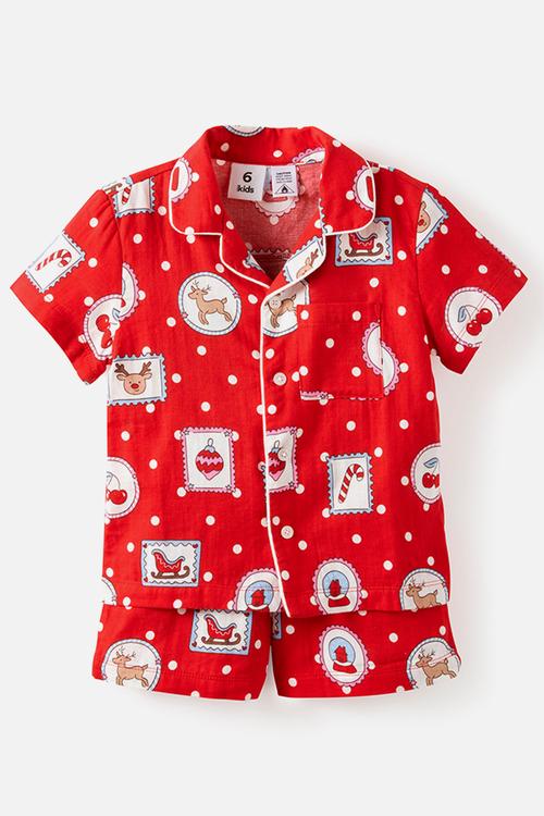 Kids Woven Family Xmas Pj Set - Varsity Red/Rudolph Spot
