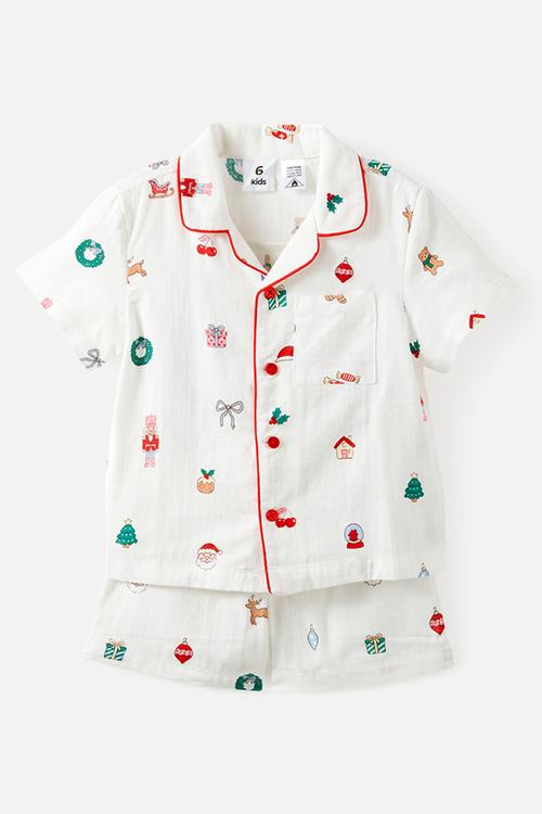 Kids Woven Family Xmas Pj Set - Vanilla/Everything Christmas